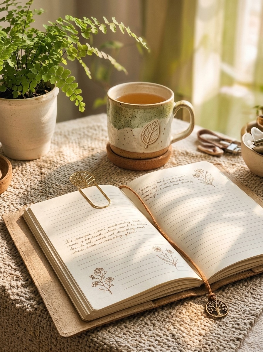 Open journal and candlelight, guided healing package
